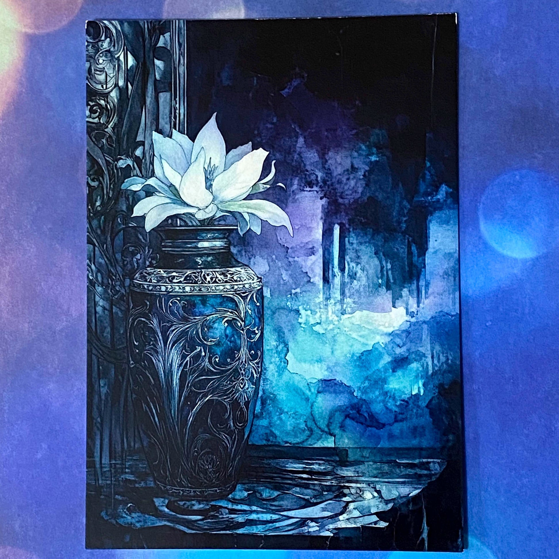 bewitched magic magical postcard post card cards uk cute kawaii witch witchcraft spooky haunted halloween individual dark deep colours purple blue yellow broom books potion mouse mice haunted house woods woodland stationery shop store pretty mushroom toadstool mushrooms lilac enchanted moon doorway