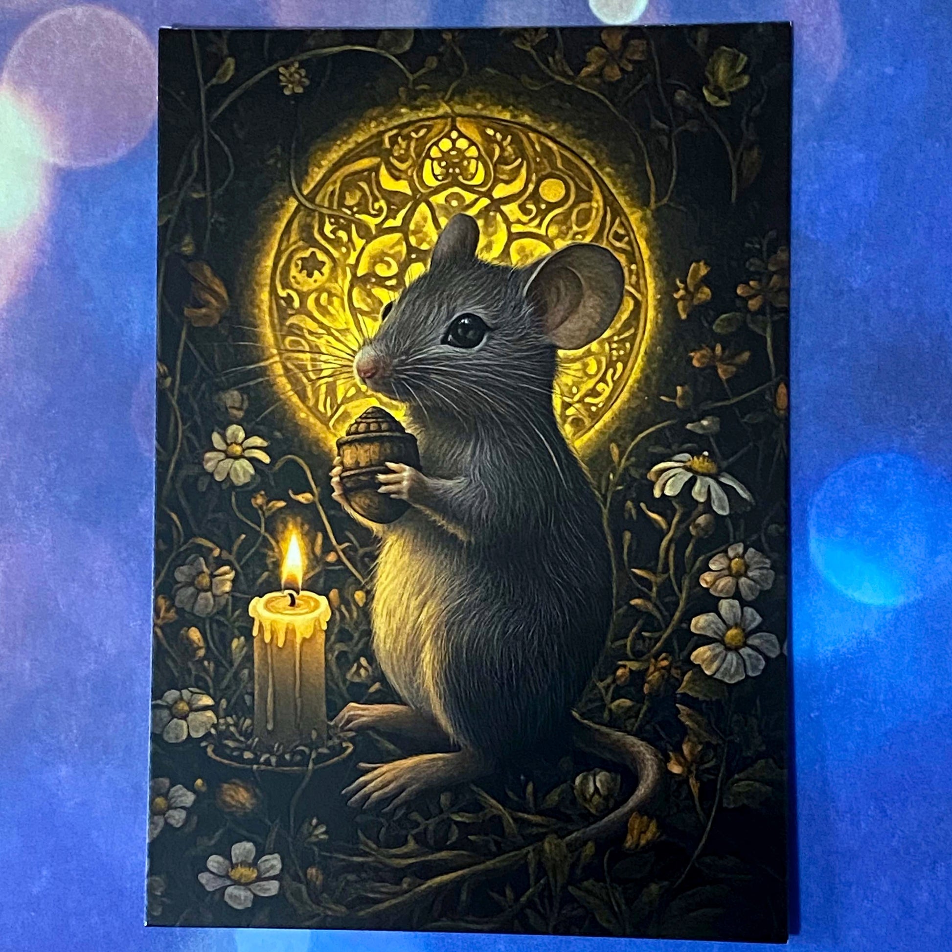 bewitched magic magical postcard post card cards uk cute kawaii witch witchcraft spooky haunted halloween individual dark deep colours purple blue yellow broom books potion mouse mice haunted house woods woodland stationery shop store pretty mushroom toadstool mushrooms lilac enchanted moon doorway