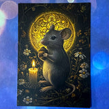 bewitched magic magical postcard post card cards uk cute kawaii witch witchcraft spooky haunted halloween individual dark deep colours purple blue yellow broom books potion mouse mice haunted house woods woodland stationery shop store pretty mushroom toadstool mushrooms lilac enchanted moon doorway