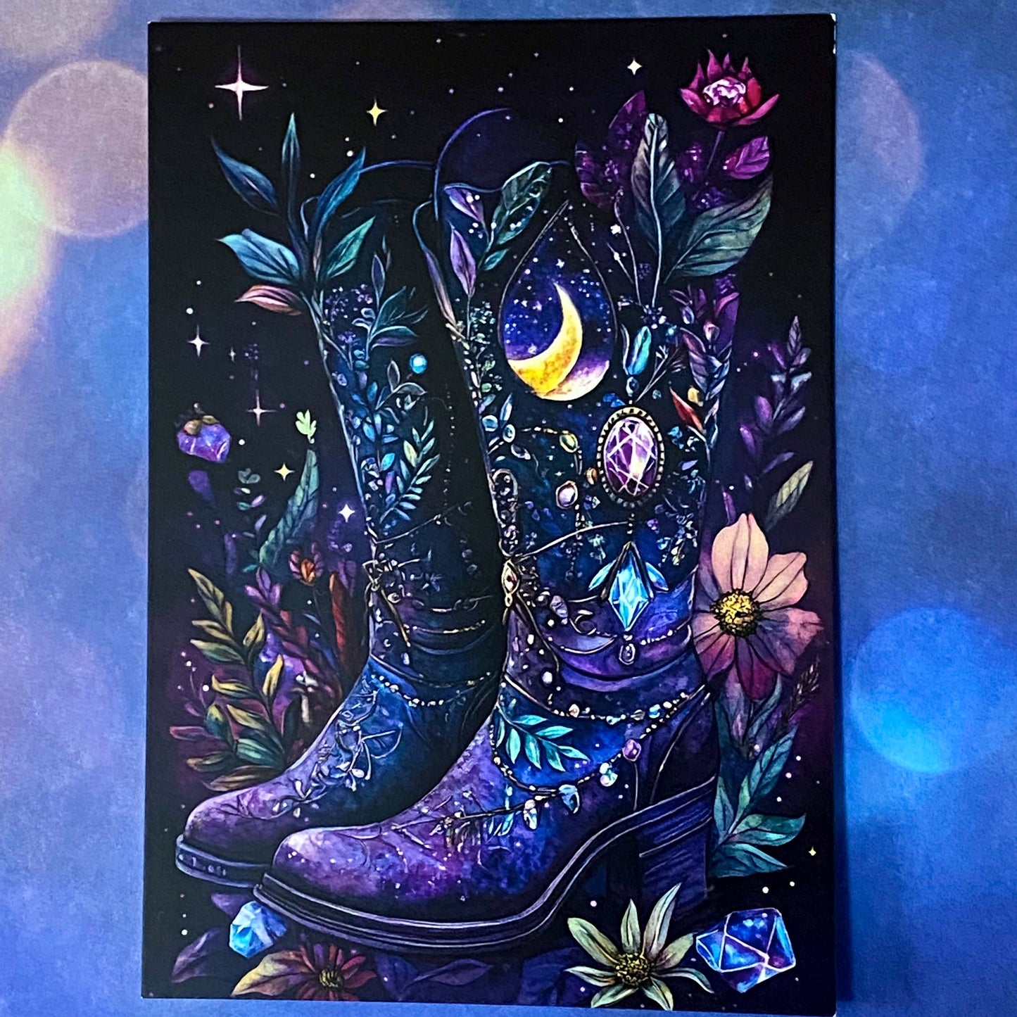 bewitched magic magical postcard post card cards uk cute kawaii witch witchcraft spooky haunted halloween individual dark deep colours purple blue yellow broom books potion mouse mice haunted house woods woodland stationery shop store pretty mushroom toadstool mushrooms lilac enchanted moon doorway