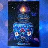 bewitched magic magical postcard post card cards uk cute kawaii witch witchcraft spooky haunted halloween individual dark deep colours purple blue yellow broom books potion mouse mice haunted house woods woodland stationery shop store pretty mushroom toadstool mushrooms lilac enchanted moon doorway