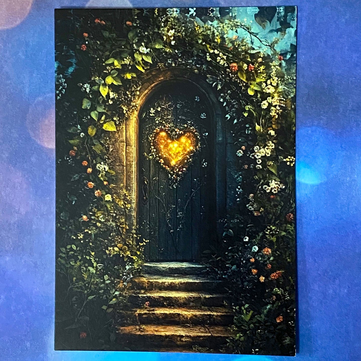 bewitched magic magical postcard post card cards uk cute kawaii witch witchcraft spooky haunted halloween individual dark deep colours purple blue yellow broom books potion mouse mice haunted house woods woodland stationery shop store pretty mushroom toadstool mushrooms lilac enchanted moon doorway