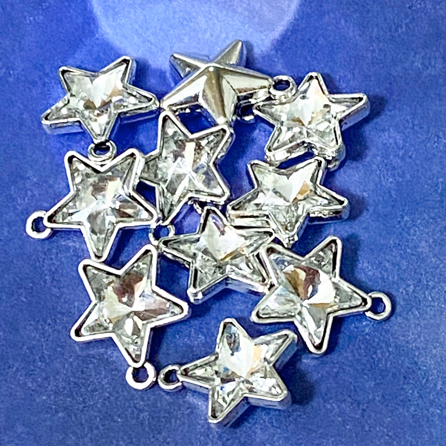 sparkly glass star charm charms pendant pendants silver tone metal tibetan 14mm blue lilac aqua clear sparkling uk cute kawaii craft supplies shop store gift gifts