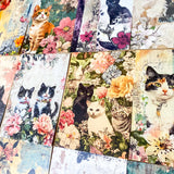 vintage retro antique style cat cats postcard postcards bundle of 4 old blank cards post card uk cute kawaii pretty stationery shop store planner addict set kitty kittens sepia floral flowers