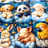 dreaming on a cloud pretty animal postcard postcards post card cards uk cute kawaii stationery shop store planner addict blue gold clouds night sky hare rabbit koala bear pig parrot panda mouse dog puppy giraffe elephant lion individual sleepy sleeping night