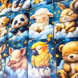 dreaming on a cloud pretty animal postcard postcards post card cards uk cute kawaii stationery shop store planner addict blue gold clouds night sky hare rabbit koala bear pig parrot panda mouse dog puppy giraffe elephant lion individual sleepy sleeping night