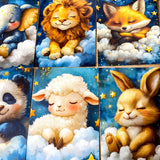 dreaming on a cloud pretty animal postcard postcards post card cards uk cute kawaii stationery shop store planner addict blue gold clouds night sky hare rabbit koala bear pig parrot panda mouse dog puppy giraffe elephant lion individual sleepy sleeping night