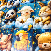 dreaming on a cloud pretty animal postcard postcards post card cards uk cute kawaii stationery shop store planner addict blue gold clouds night sky hare rabbit koala bear pig parrot panda mouse dog puppy giraffe elephant lion individual sleepy sleeping night