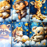 dreaming on a cloud pretty animal postcard postcards post card cards uk cute kawaii stationery shop store planner addict blue gold clouds night sky hare rabbit koala bear pig parrot panda mouse dog puppy giraffe elephant lion individual sleepy sleeping night