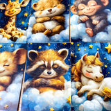 dreaming on a cloud pretty animal postcard postcards post card cards uk cute kawaii stationery shop store planner addict blue gold clouds night sky hare rabbit koala bear pig parrot panda mouse dog puppy giraffe elephant lion individual sleepy sleeping night