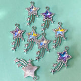 sparkly rhinestone rhinestones charm charms glitter glittery silver tone metal large big jumbo 20mm 31mm shooting star stars hexagon hexagonal glass faceted jewellery making craft supplies shop store clear blue turquoise pink purple lilac yellow 