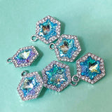 sparkly rhinestone rhinestones charm charms glitter glittery silver tone metal large big jumbo 20mm 31mm shooting star stars hexagon hexagonal glass faceted jewellery making craft supplies shop store clear blue turquoise pink purple lilac yellow 