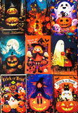 vibrant colourful art postcard postcards post card cards halloween spooky cute kawaii artwork uk stationery pack set bargain haunted house houses ghost ghosts witch witches pumpkin pumpkins orange blue black silhouette fun happy trick or treat