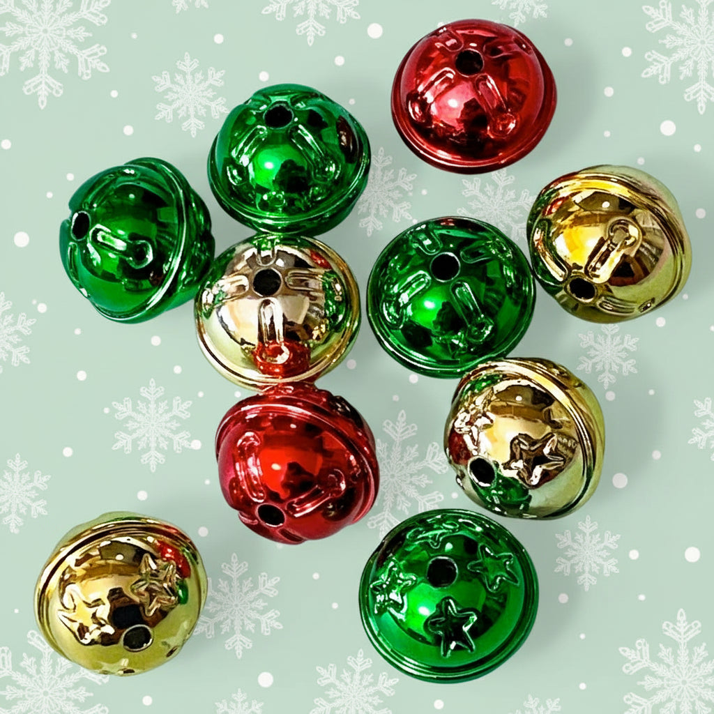jumbo large big chunky jingle bell bells acrylic bead beads uk 18mm metallic shiny green gold red christmas craft supplies shop store festive make your own beaded pen pens jewellery