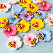 bee bees and flower flowers floral silver tone hook resin charm charms pendant pendants uk cute kawaii craft supplies shop store big large jumbo chunky 28mm pink lilac blue white yellow hibiscus