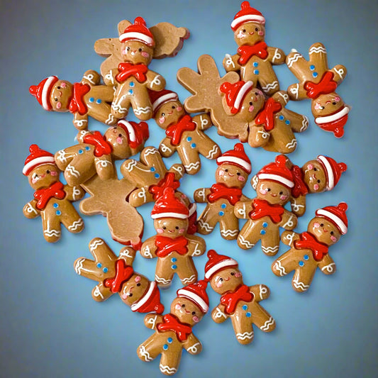 gingerbread ginger bread man men resin flatback flat back fb fbs embellishment christmas festive resins uk cute kawaii craft supplies shop brown red white santa hat hats bow bargain 