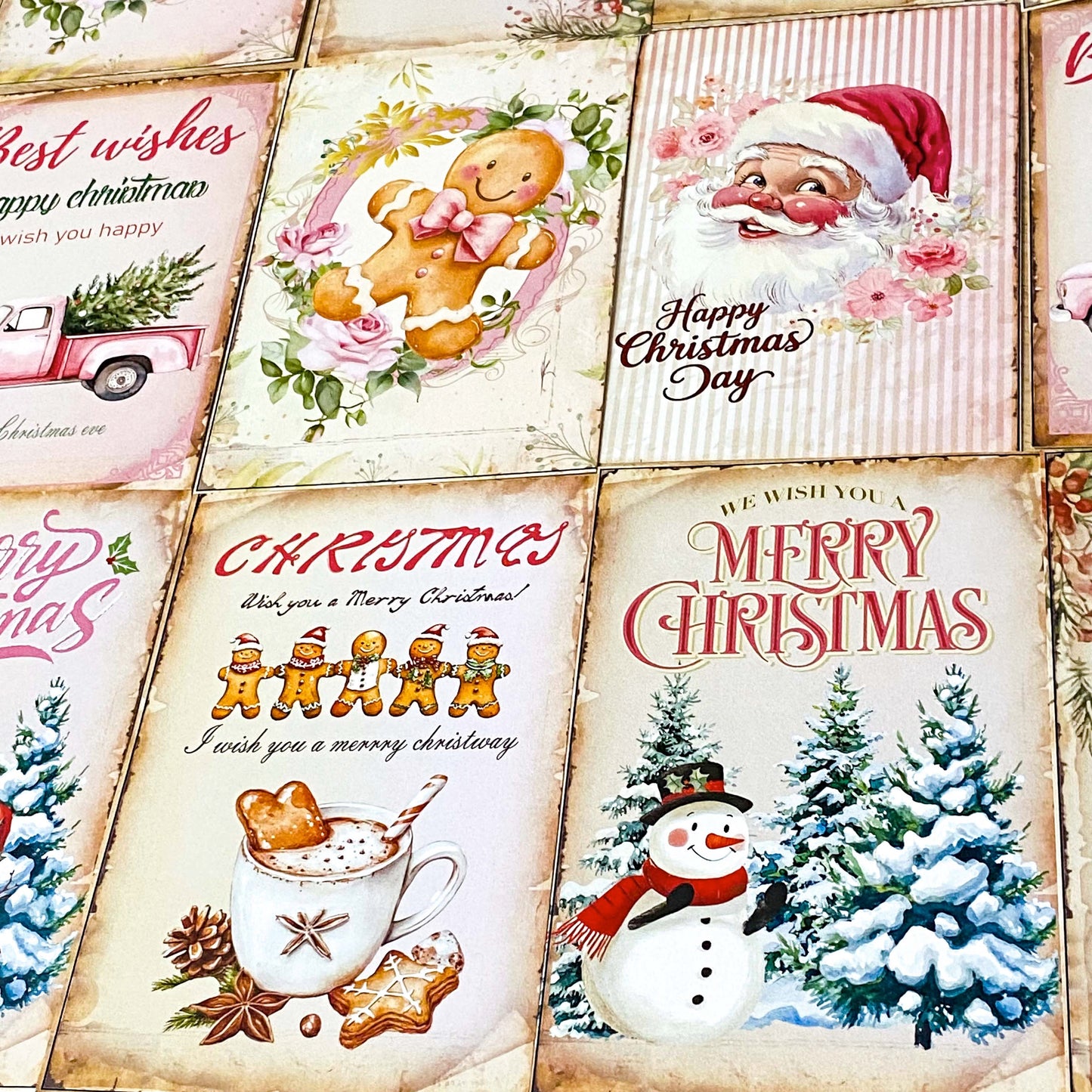 pretty vintage retro feel vibe victorian traditional pink sepia brown postcard postcards christmas festive santa claus father tree snowmen snowman gingerbread man men truck tree hot chocolate cocoa pretty stationery card cards post uk planner addict supplies shop store.