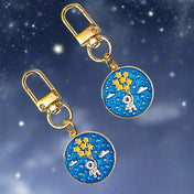 space spaceman astronaut outer galaxy balloon man men blue teal enamel charm keyring key ring chain pendant gift gifts uk cute kawaii kids clip clips gold metal boy dark deep colour 