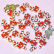 candy cane canes red and white stripe striped charm charms pendant pendants enamel enamelled silver gold tone metal 20mm cute kawaii craft supplies shop store uk jewellery making festive christmas