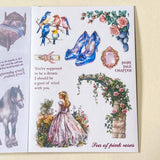 sleeping beauty fairytale desoctative pink and lilac sticker book of 18 washi paper and clear plastic stickers in a foilo