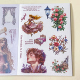 sleeping beauty fairytale desoctative pink and lilac sticker book of 18 washi paper and clear plastic stickers in a foilo