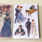 jane austen literary classic inspired book of 20 clear sticker sheets with vintage costume, houses, ladies and daily life