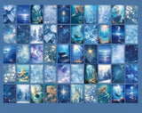 blue ocean themed scrapbook paper mini book with stars, sea and night sky illustrations