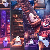 spooky halloween bookmark bookmarks book mark marks cute kawaii ghost ghosts in the library book books reading haunted uk stationery supplies shop store gift gifts fun set 5 card 