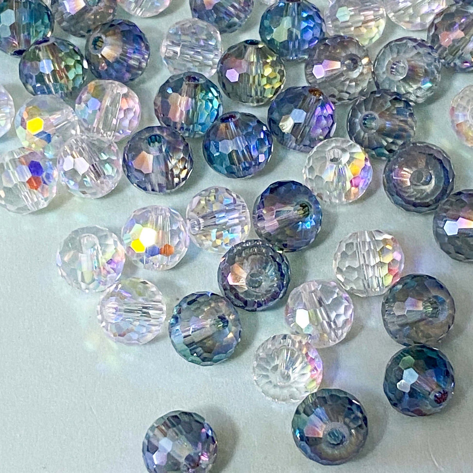 faceted sparkly 8mm glass crystal bead beads clear transparent ab iridescent aurora borealis uk cute kawaii grey dusky  smoky big crafts craft supplies shop store