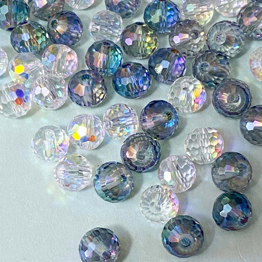 faceted sparkly 8mm glass crystal bead beads clear transparent ab iridescent aurora borealis uk cute kawaii grey dusky  smoky big crafts craft supplies shop store