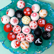 christmas 15mm 16mm round white red black silicone bead beads large jumbo big chunky craft supplies shop store uk festive make your own pen pens beaded jewellery making set kit fun gift snowflake santa claus stocking reindeer deer tree gingerbread men pattern