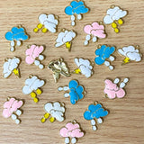 cloud clouds charm charms pendant pendants white blue pink rain raindrop raindrops lightning bolt thunder storm uk cute kawaii craft supplies shop gold tone metal store jewellery making 