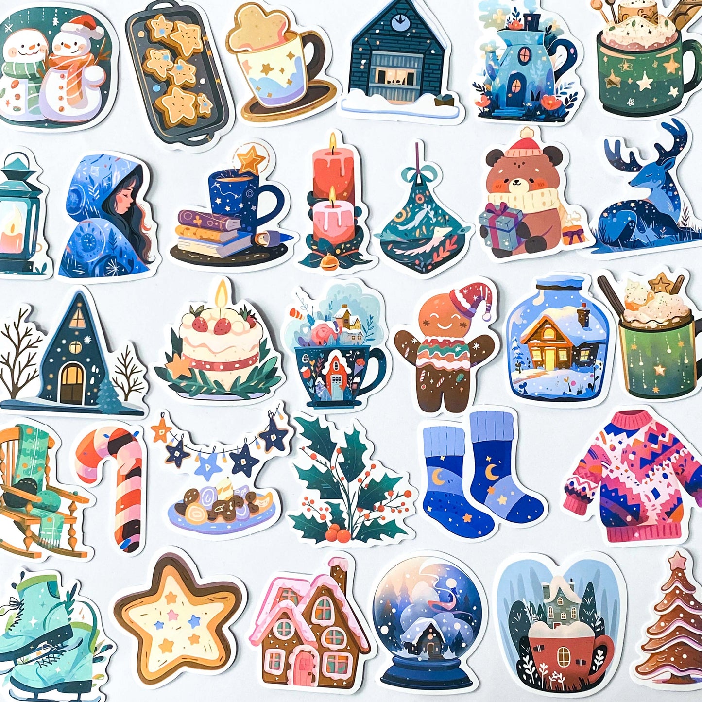 cosy happy hygge christmas retro festive laptop sticker stickers set stationery shop store uk cute kawaii colourful gift gifts set house gingerbread food drink clothes fun