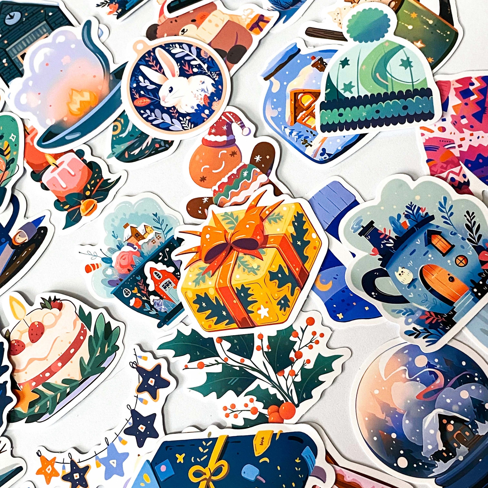 cosy happy hygge christmas retro festive laptop sticker stickers set stationery shop store uk cute kawaii colourful gift gifts set house gingerbread food drink clothes fun