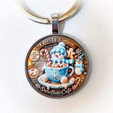 glass cabochon bezel dome domed key keyring keyrings keychain silver metal cute kawaii christmas festive design lilac purple turquoise deer reindeer snowman hot chocolate tree presents gift gifts stocking filler fillers 