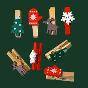 mini small wood wooden peg pegs christmas festive snowflake deer reindeer glove mitten tree red green white uk cute kawaii craft supplies shop