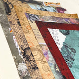 set of 6 alice in wonderland scrapbook paper sheets, double sided vintage collage deigns with clocks, playing cards and floral elements