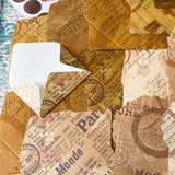 vintage mini envelope scrapbooking kit with sticker seals, brown antique paper textures ephemera