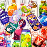 kawaii drink stickers in clear plastic cute cartoon bottle fruit juice milk sticker set of 50 colourful