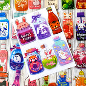 kawaii drink stickers in clear plastic cute cartoon bottle fruit juice milk sticker set of 50 colourful