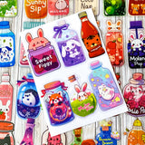 kawaii drink stickers in clear plastic cute cartoon bottle fruit juice milk sticker set of 50 colourful