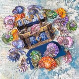 vintage seashell stickers jewel shell embellishments ornate ocean stickers inside hidden treasure chest, card die cuts