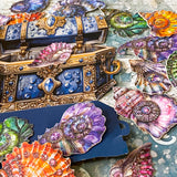 vintage seashell stickers jewel shell embellishments ornate ocean stickers inside hidden treasure chest, card die cuts