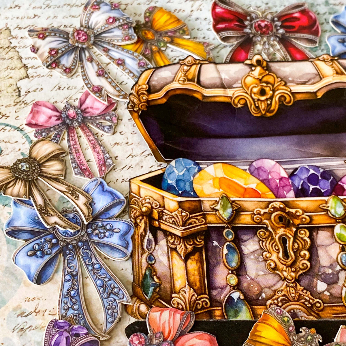 vintage jewel box sticker set ornate ribbon brooch style card stickers hidden treasures range rich colours