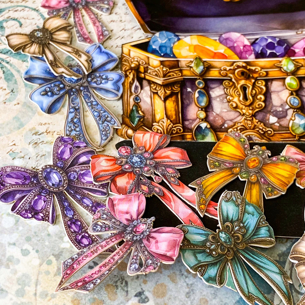 vintage jewel box sticker set ornate ribbon brooch style card stickers hidden treasures range rich colours