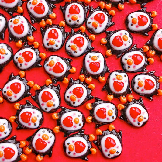 cute kawaii penguin penguins red heart hearts love flat back flatback fb fbs embellishment embellishments cabochons small mini pretty uk shop store craft supplies resin acrylic