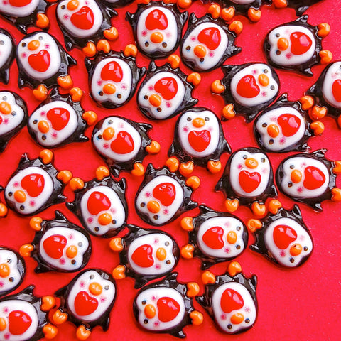 cute kawaii penguin penguins red heart hearts love flat back flatback fb fbs embellishment embellishments cabochons small mini pretty uk shop store craft supplies resin acrylic