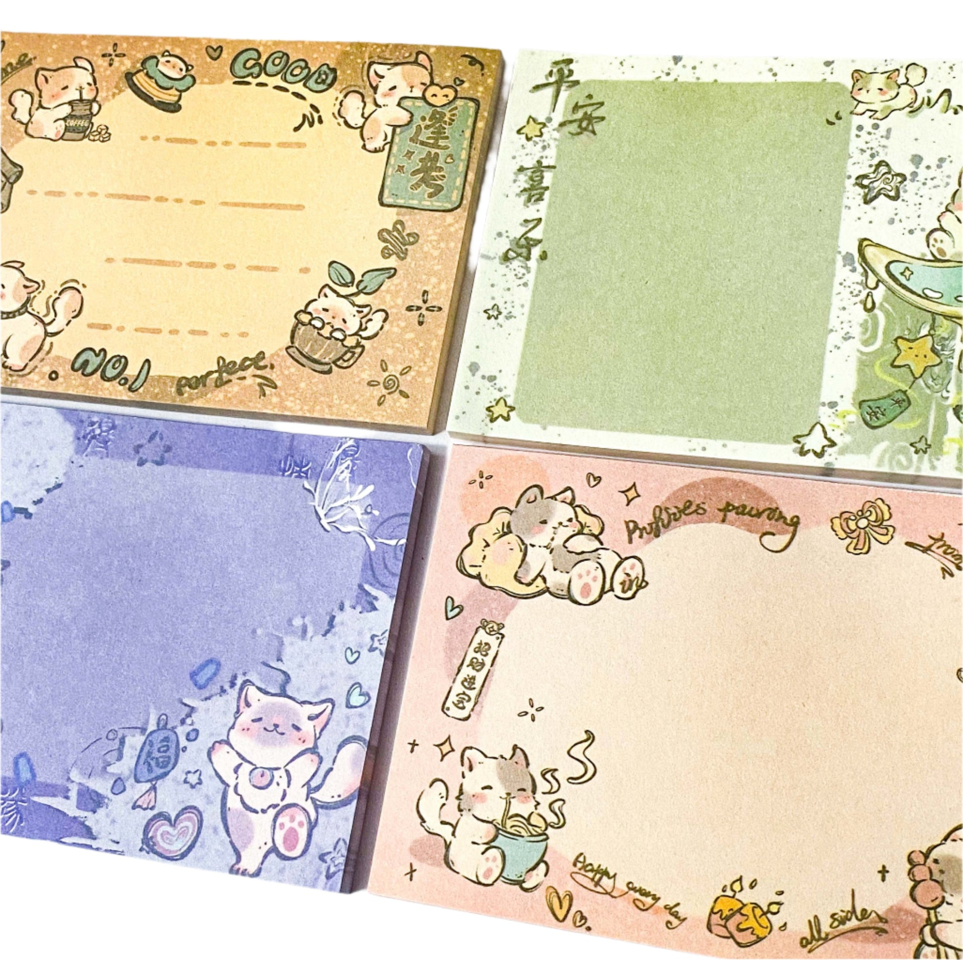 sticky memo memos pad note notepad uk cute kawaii cat cats kitten kittens colourful large big stationery shop store lilac pink green beige buff cream jumbo planner addict