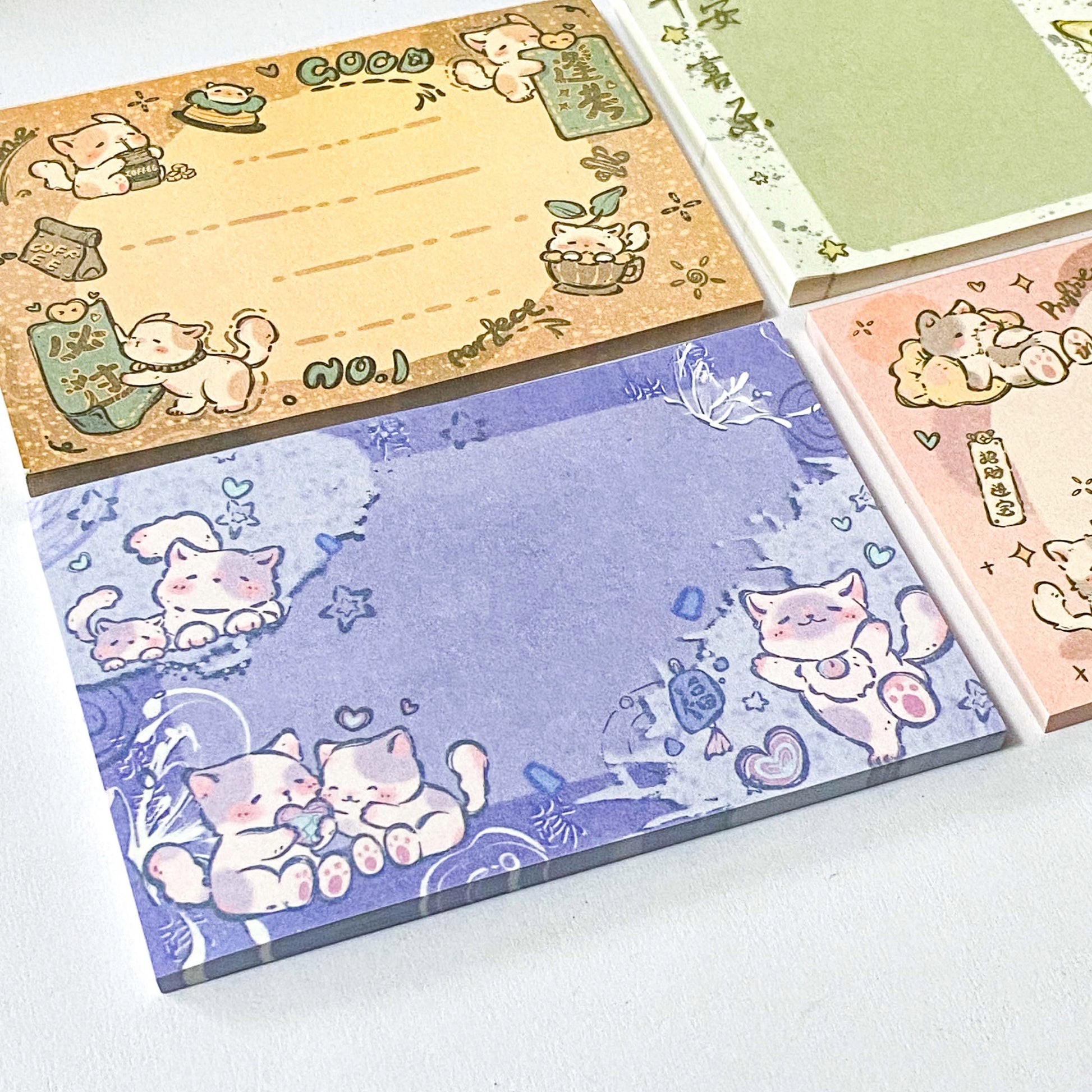 sticky memo memos pad note notepad uk cute kawaii cat cats kitten kittens colourful large big stationery shop store lilac pink green beige buff cream jumbo planner addict