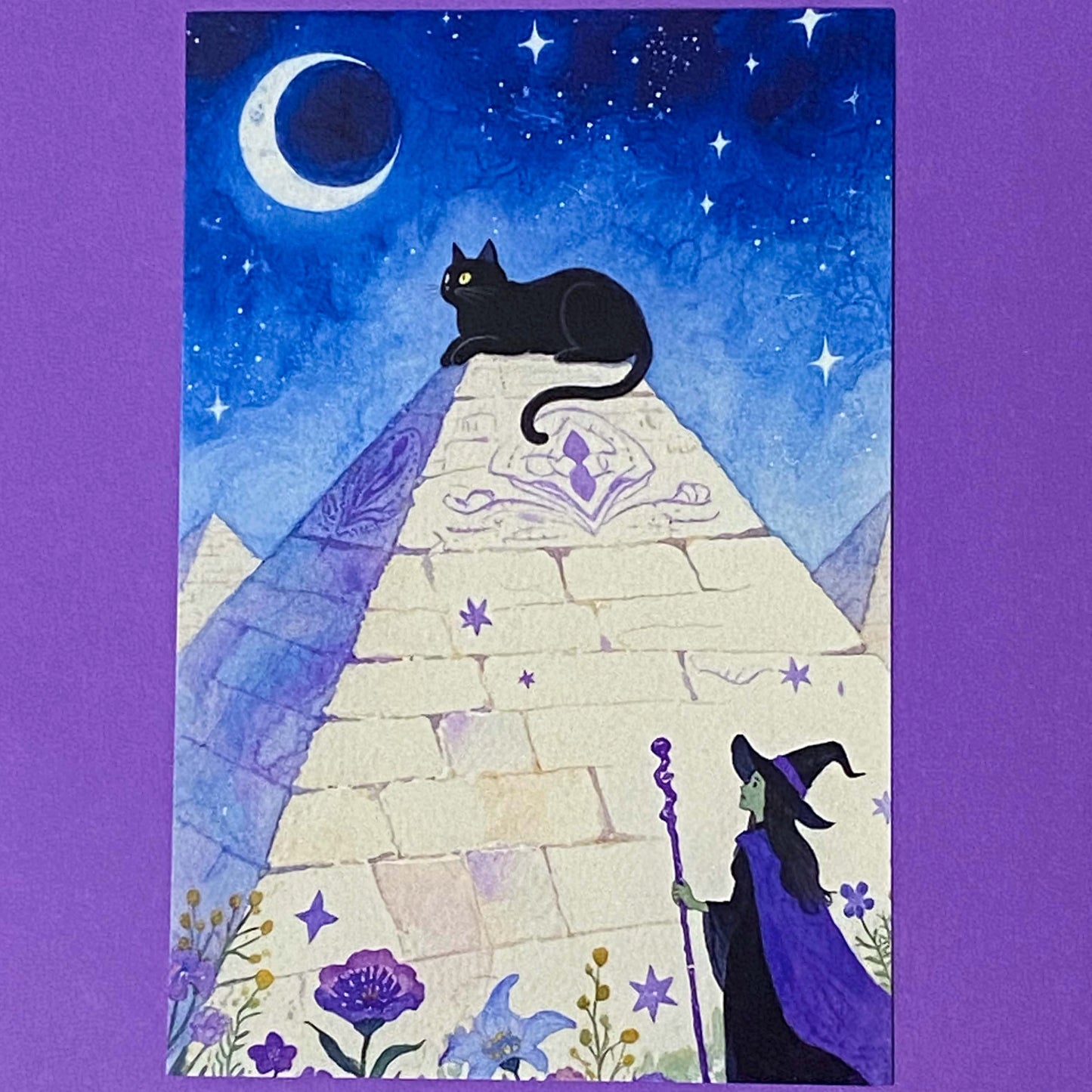 magic magical watercolour postcard postcards post card cards uk cute kawaii witch witches black cat cats witchcraft pretty stationery shop store planner supplies desert wood woodland broom broomstick water pyramid castle witch"s familiar individual single beautiful